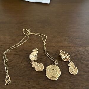 Mango Gold Spiral Pendant Necklace with Matching Spiral Drop Earrings
